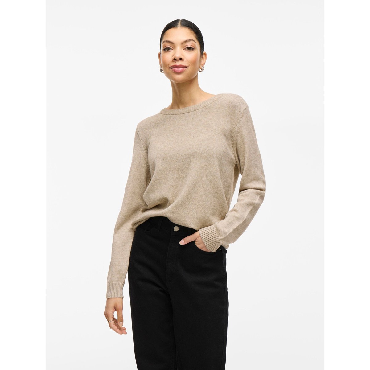 Pull col rond en fine maille ecru, VILA