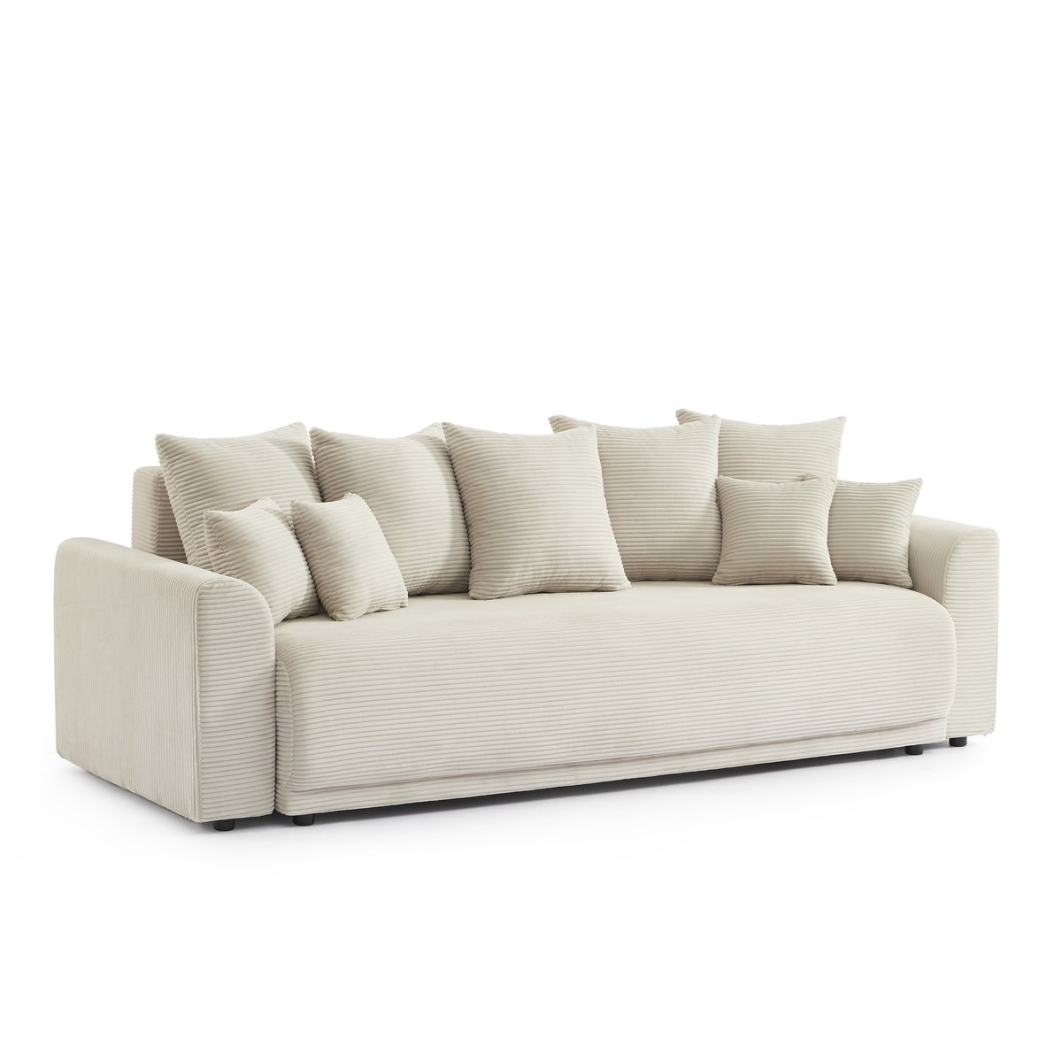 Canapé droit convertible velours SOLINE beige, BAÏTA