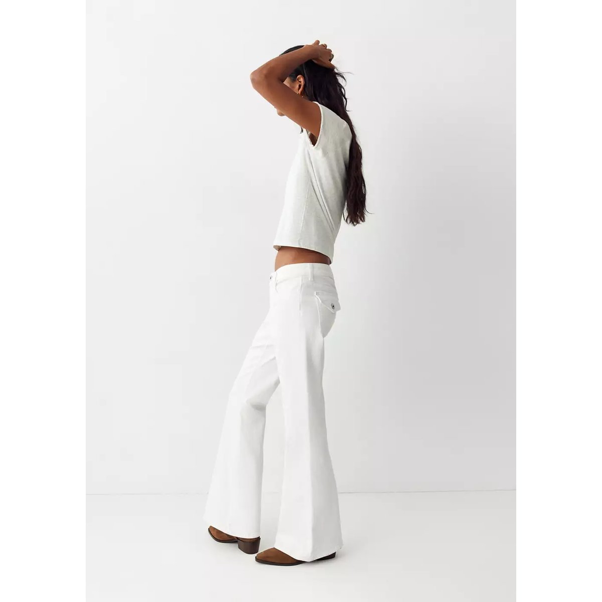 Jean flare regular waist blanc, MANGO TEEN