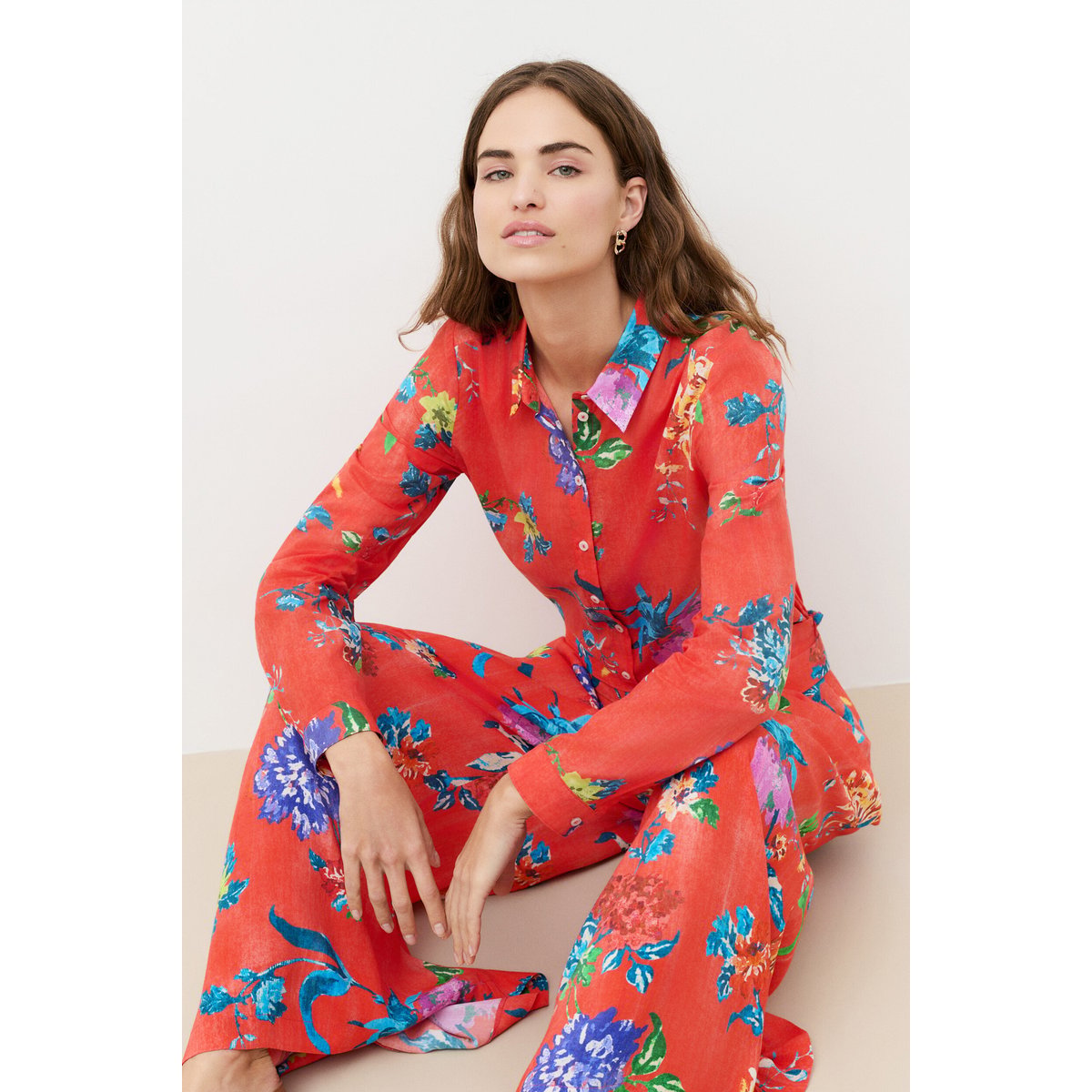 Pantalon taille haute PANTALON PATRICE FLEURIE rouge vif, CAROLL