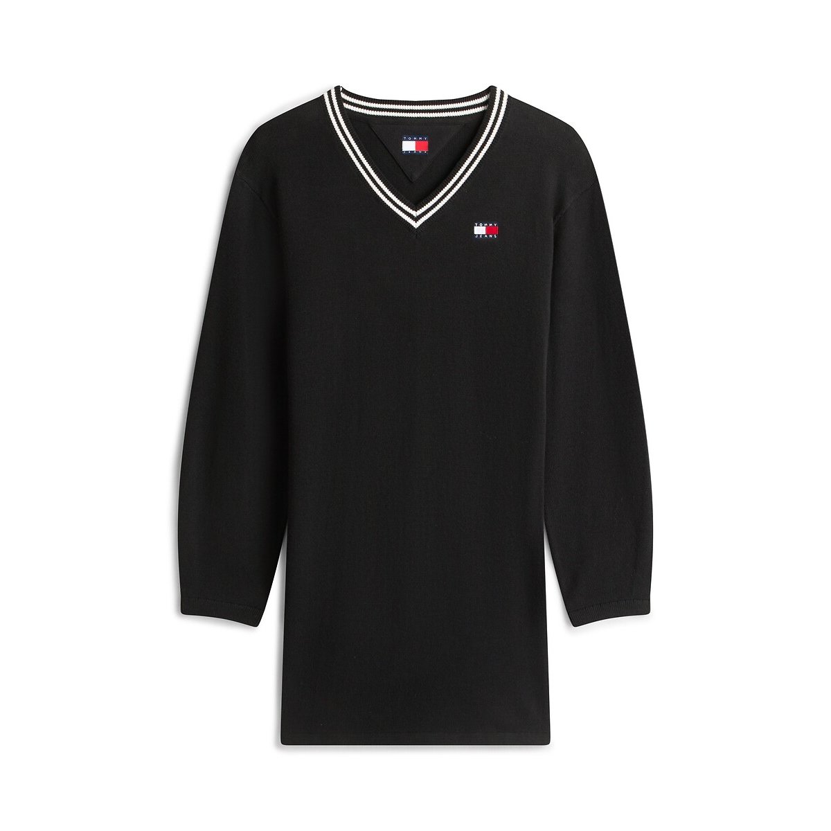 Robe pull, col V, manches longues noir, TOMMY JEANS