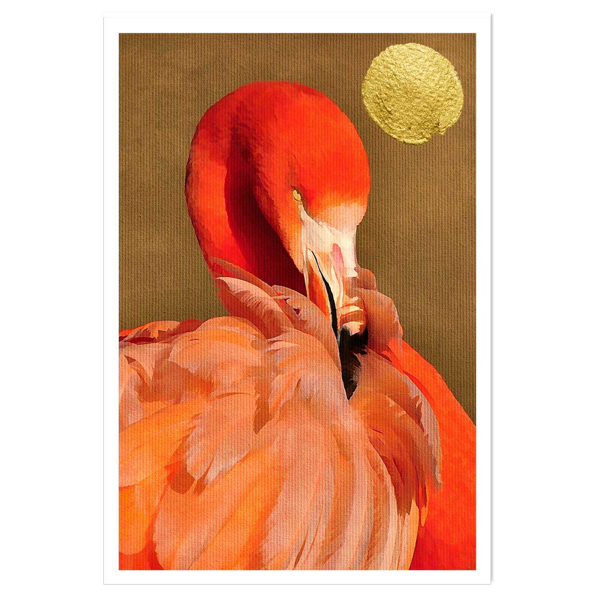 Affiche animaux flamingo et soleil d'or affiche seule, HEXOA