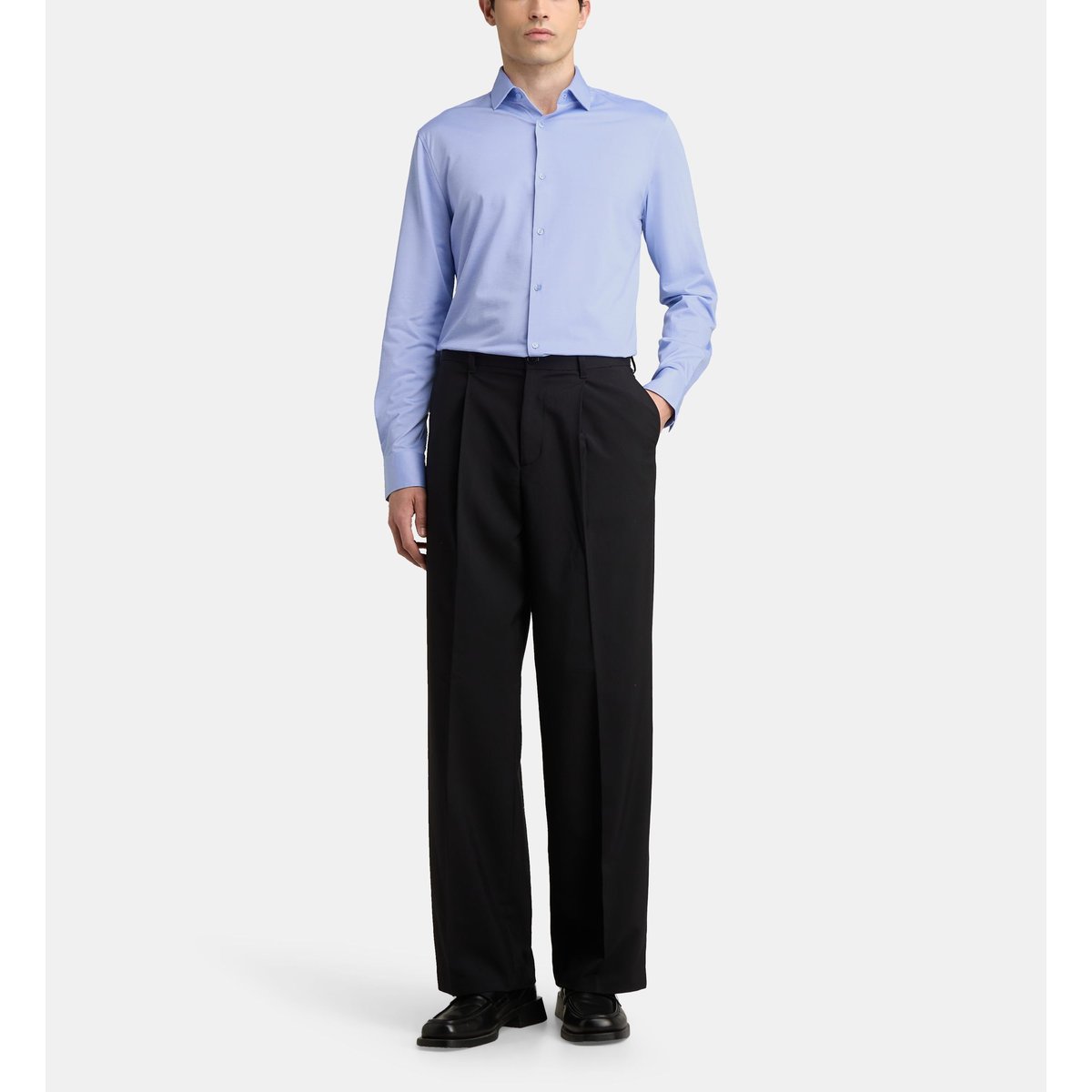 Chemise oxford droite stretch hoxtek en coton mélangé bleu clair, GALERIES LAFAYETTE