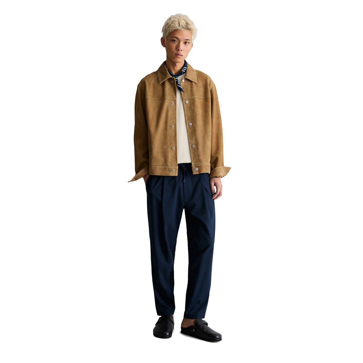 Veste en cuir régulière en cuir velours doux gris, MARC O’POLO DENIM