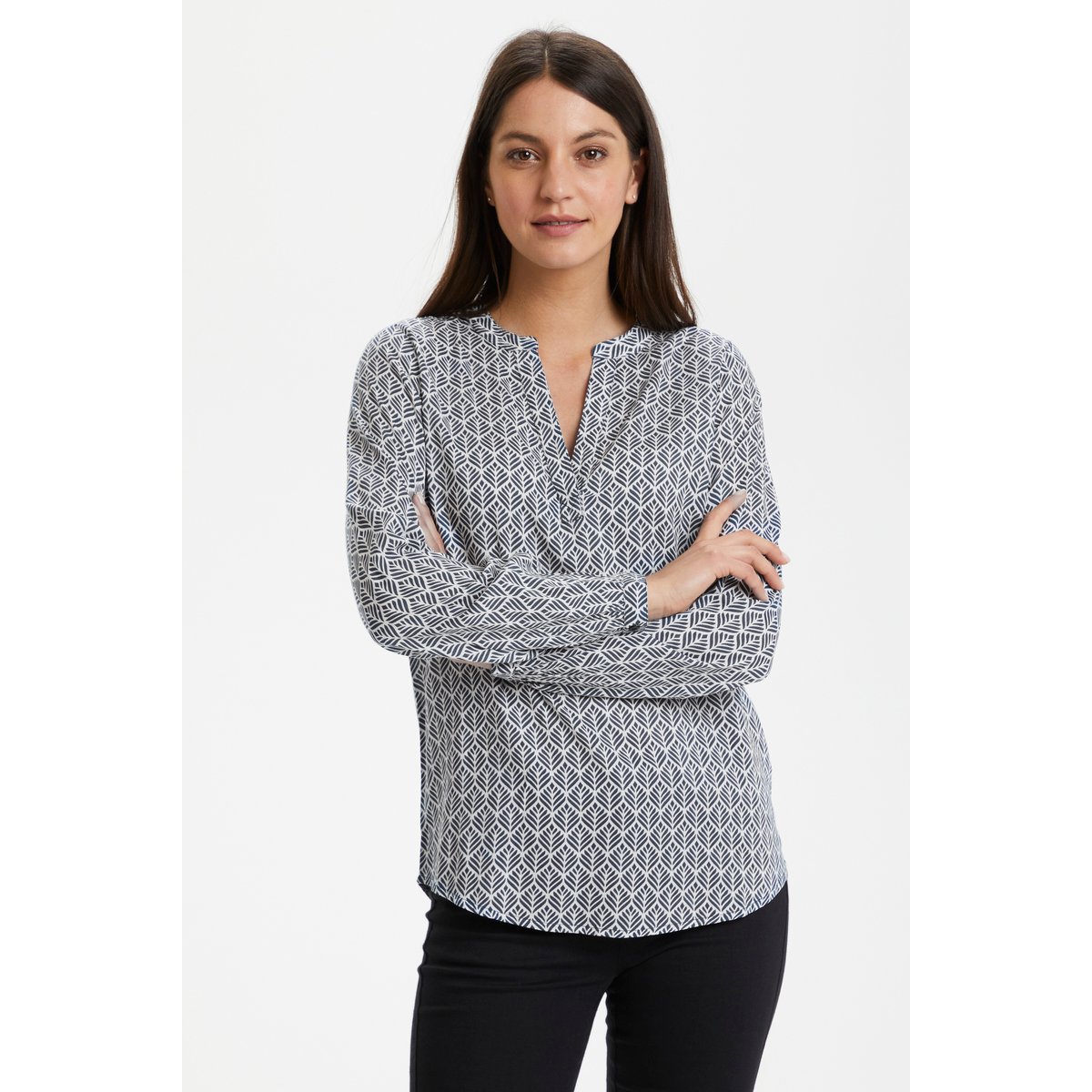Blouse with long sleeve bleu blanc midnight marine/chalk fan, KAFFE