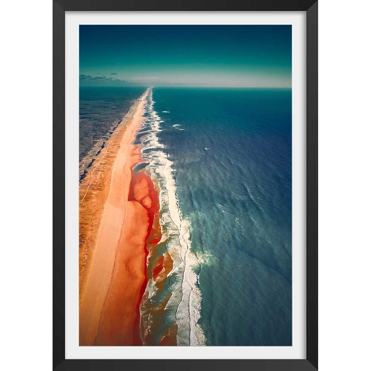 Affiche sentier de plage et banc de sable affiche + cadre en bois - noir, HEXOA