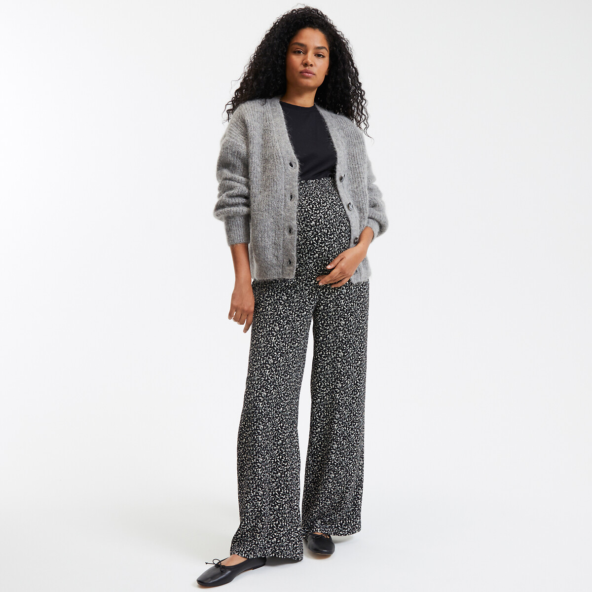 Wide Leg Maternity Trousers with High Waist leaf print, LA REDOUTE COLLECTIONS