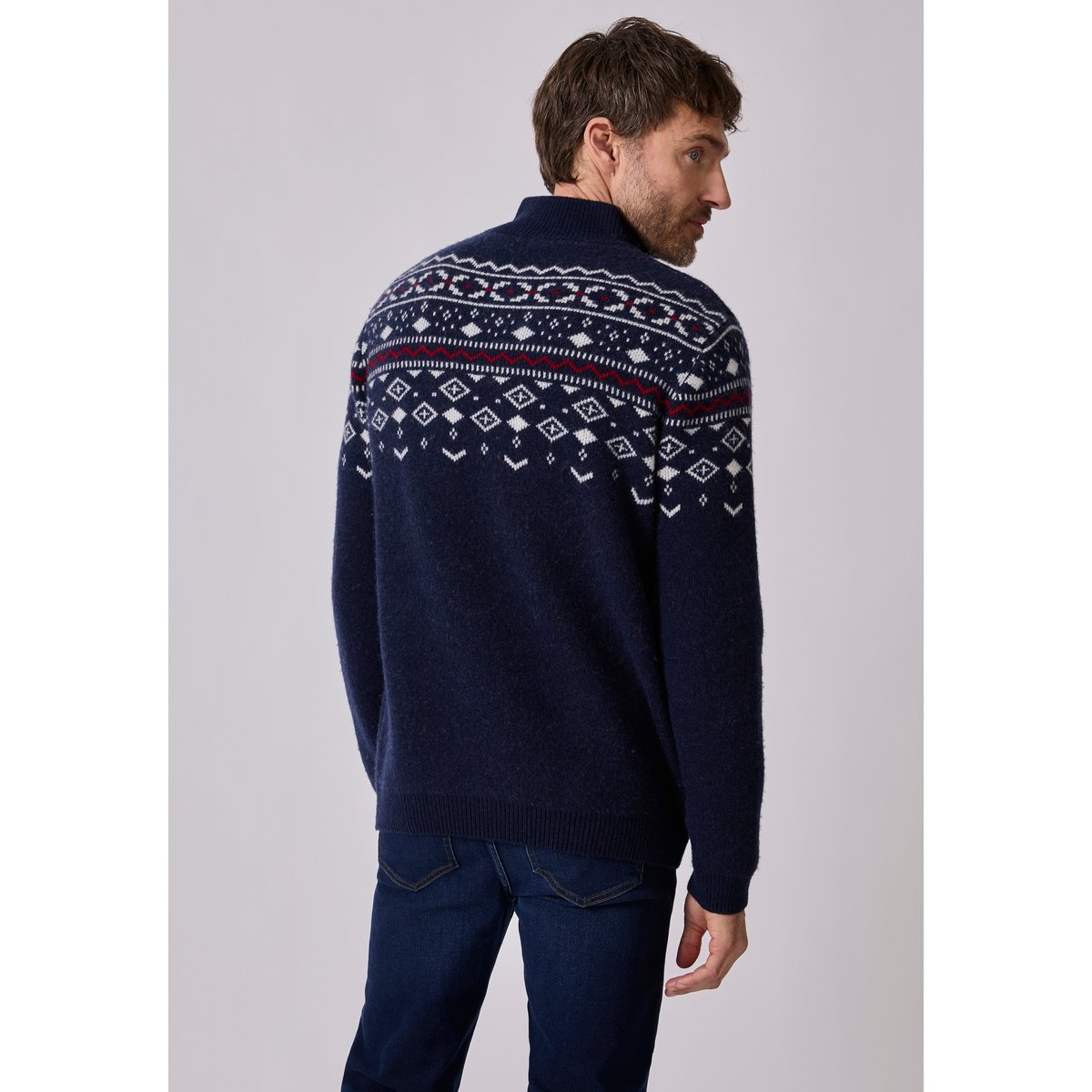 Pull de Noël jacquard bleu marine jacquard, DAMART