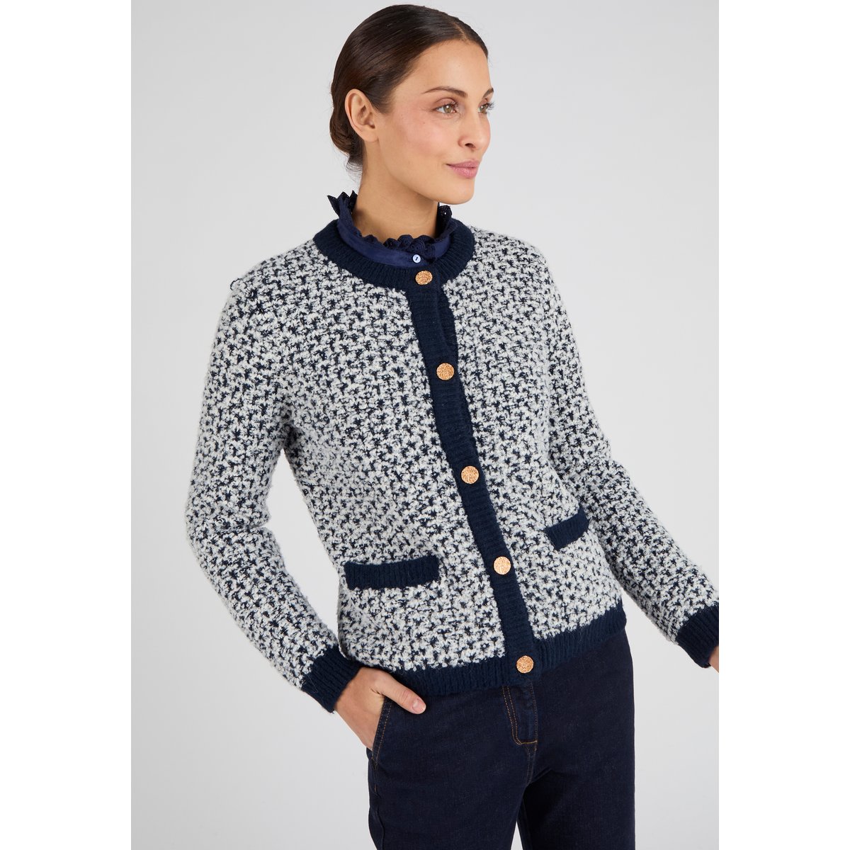 Cardigan maille jacquard bleu marine, DAMART