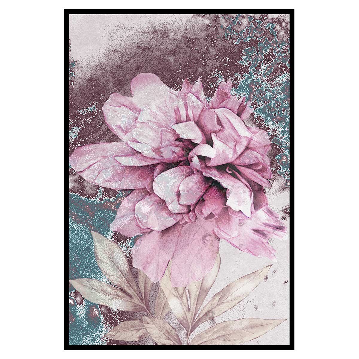 Affiche encadrée fleur rose artistique affiche + cadre en métal - noir, HEXOA