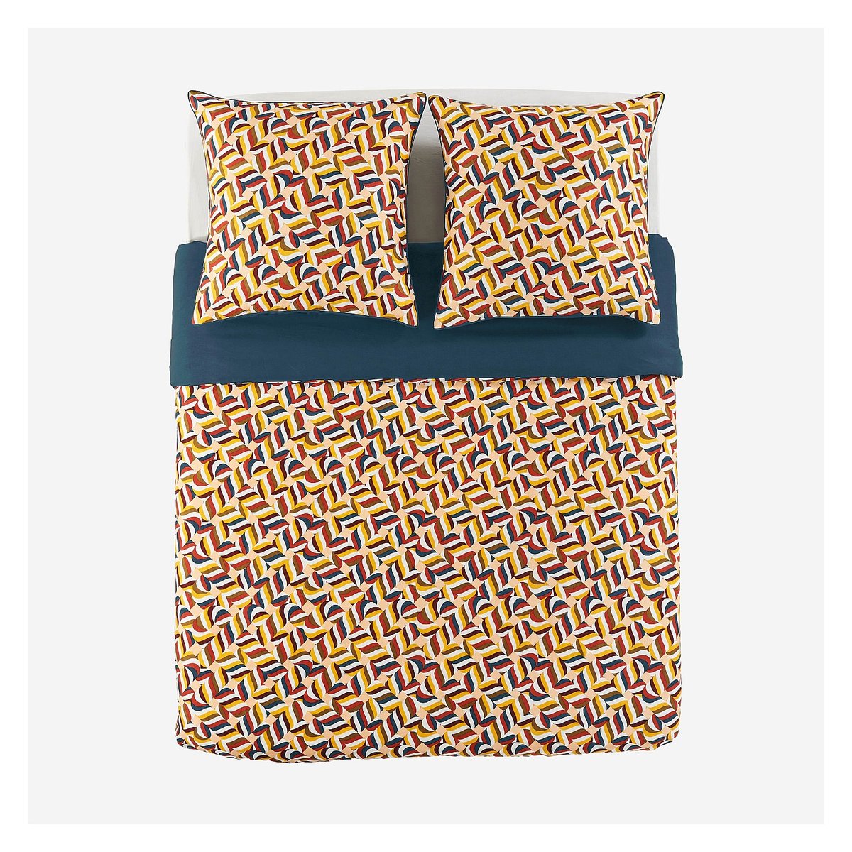 Parure de lit réversible en satin de coton bio CLAUDIA bleu nuit, HABITAT