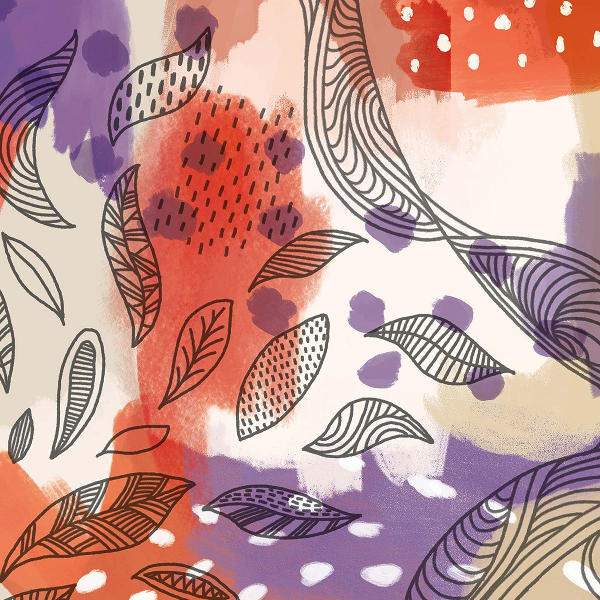 Papier peint graphique feuilles et plumes intissé, HEXOA