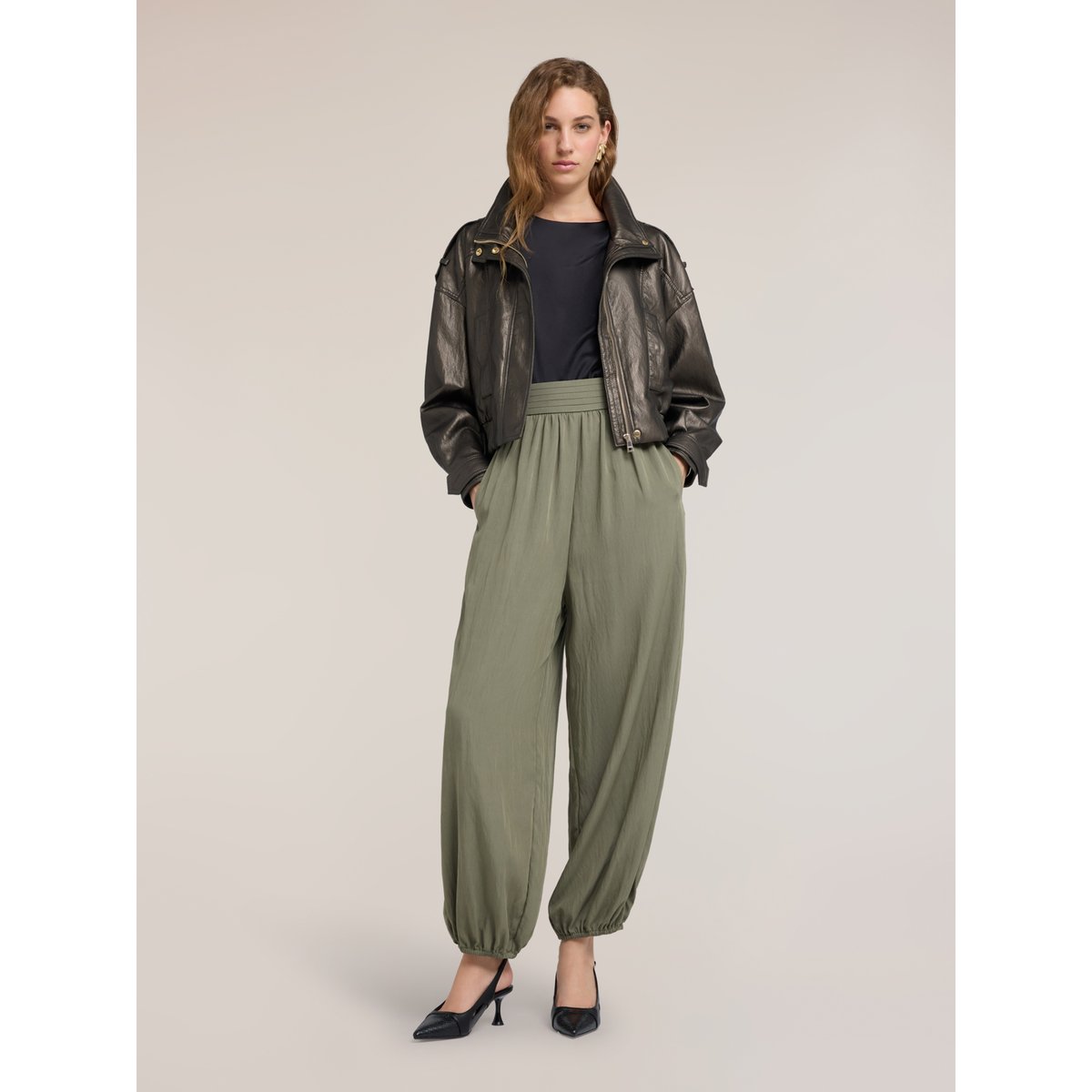 Blouson bomber court avec col montant verde militare, MOTIVI