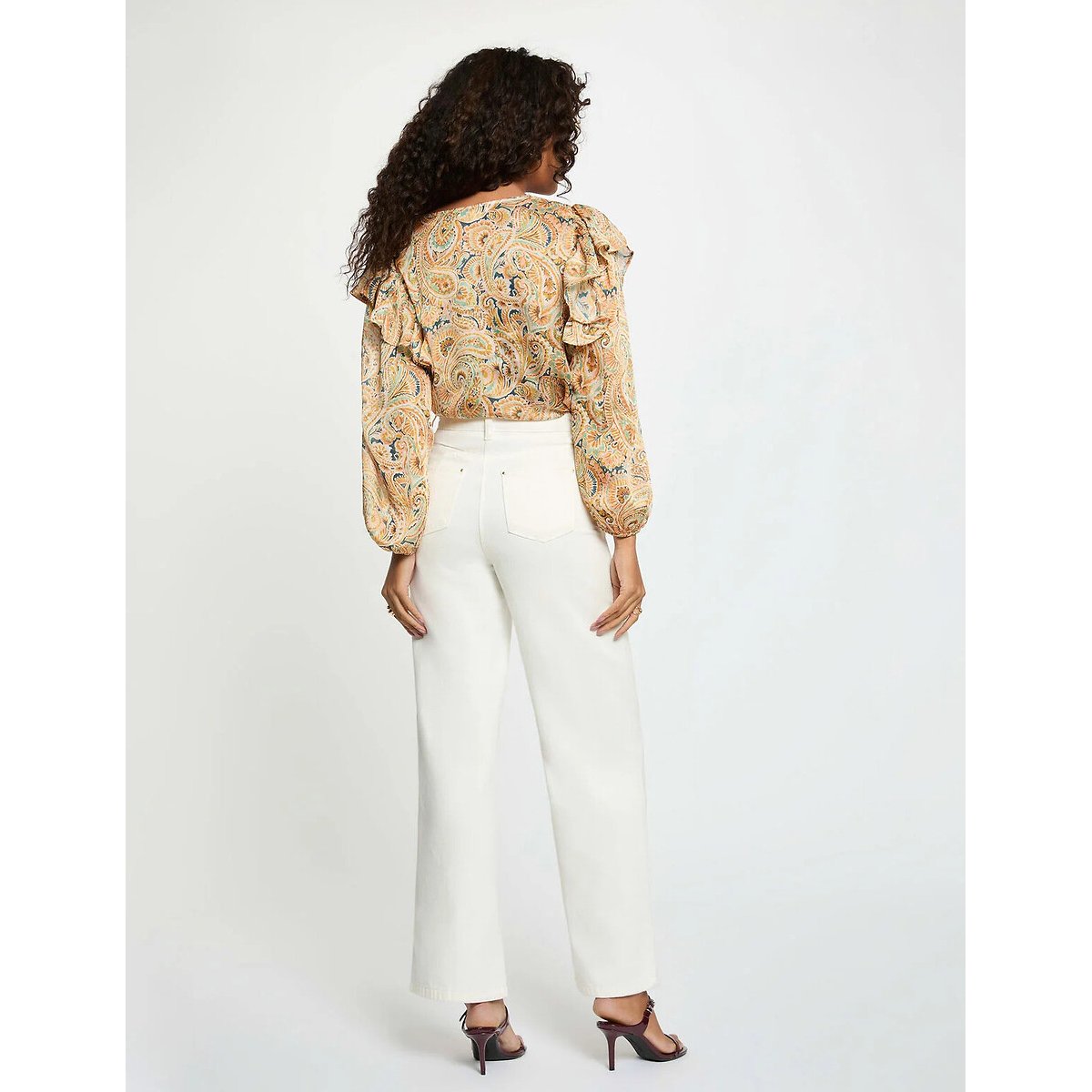 Blouse imprimée col v volanté imprimé jaune, MORGAN