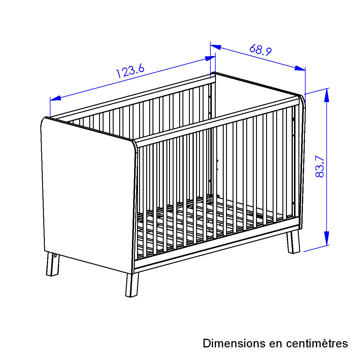 Lit 60cm x 120cm durable ajustable blanc, GALIPETTE