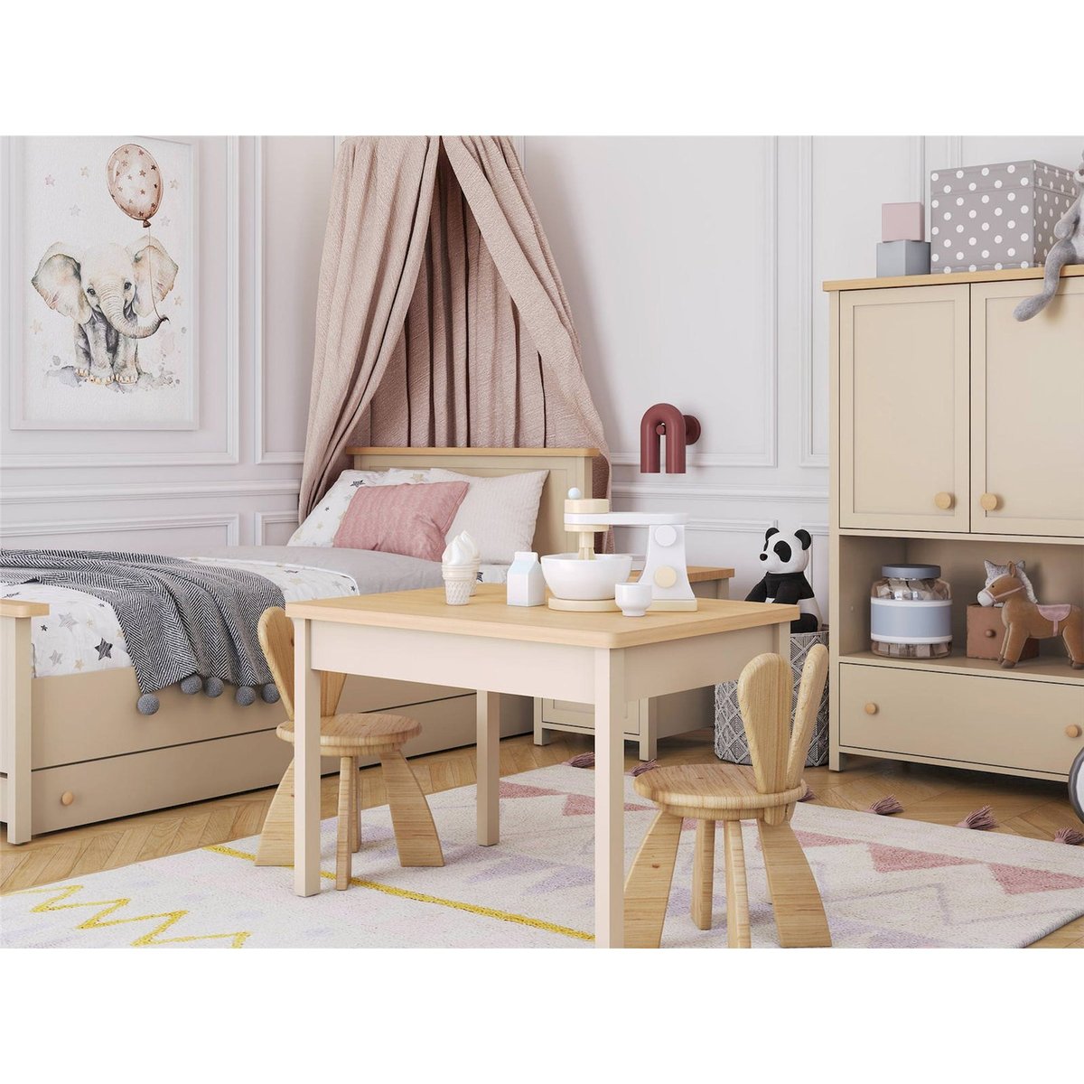 Table enfant bois collection STORY beige sable et chêne blanchi, RECOLLECTION
