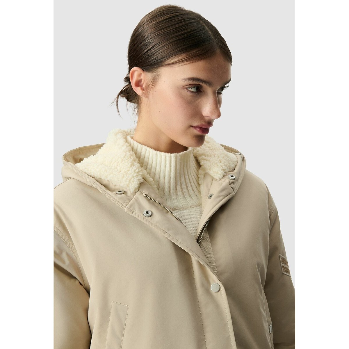 Long Hooded Parka with Zip Fastening linen, IKKS
