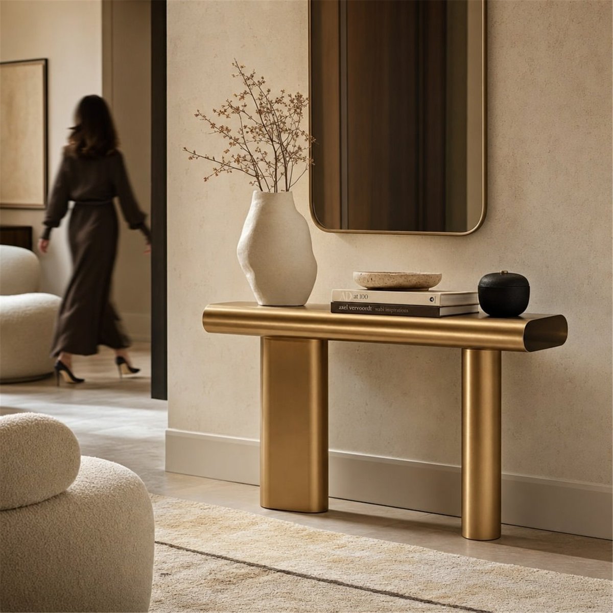 Console en métal design sculptural doré, RECOLLECTION