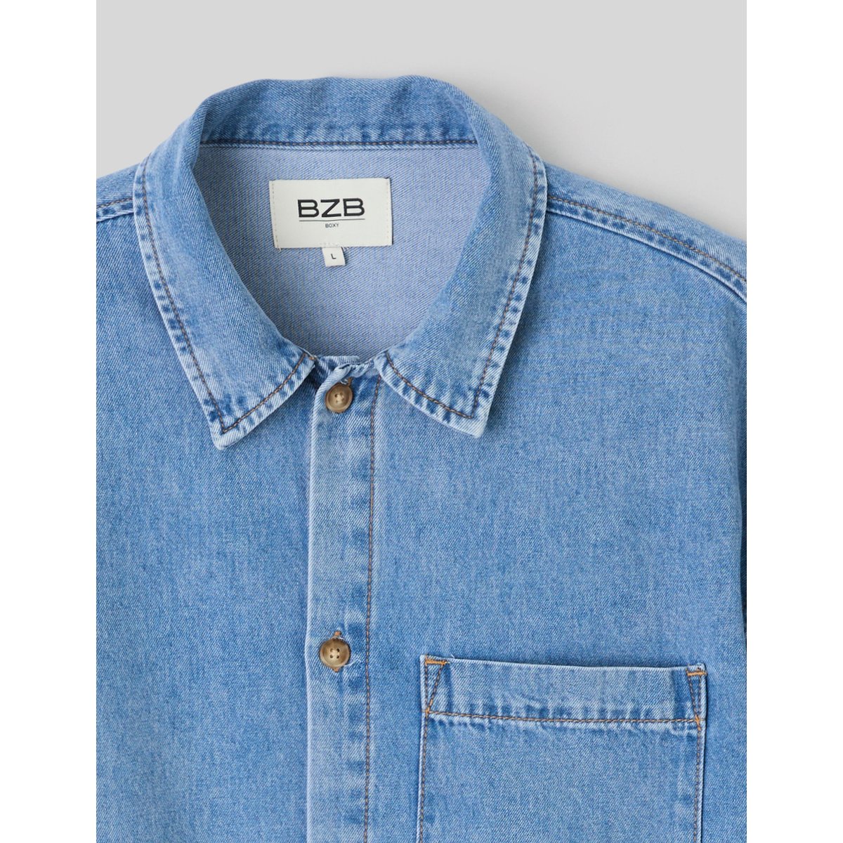 Chemise en jean manches courtes bleu moyen, BZB