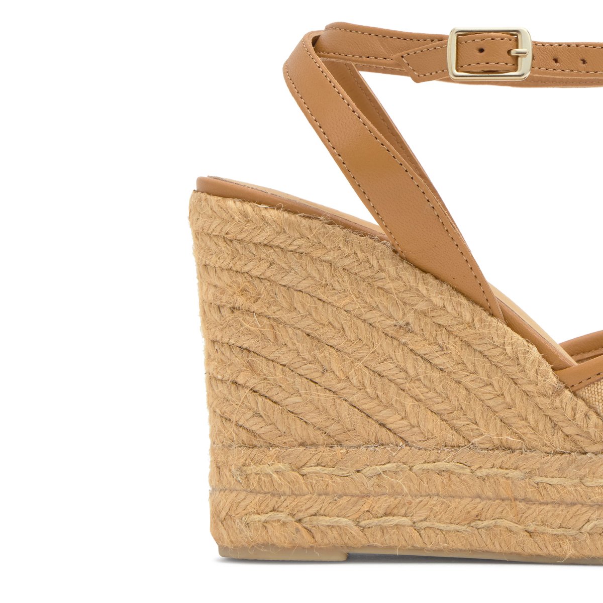 Sandales compensées en toile et cuir nappa à bride cheville BRIGITTE EXTRA PLATFORM sable, CASTANER