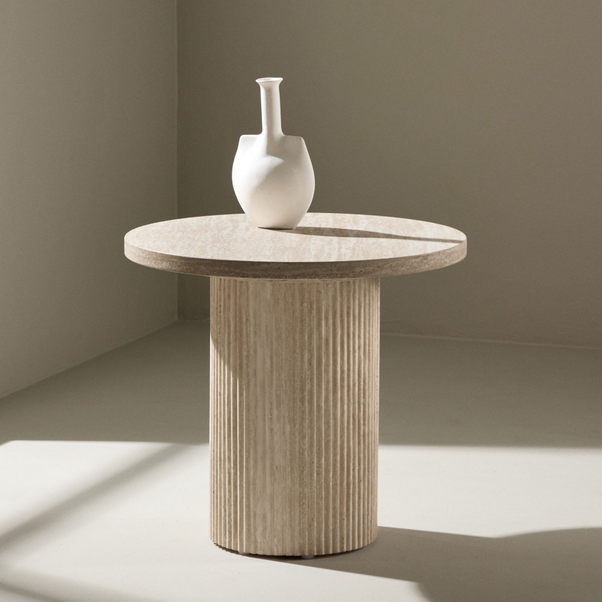 Table d'appoint ronde effet travertin 50cm- HARON beige, VENTURE HOME