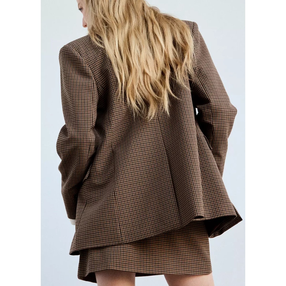 Blazer pied-de-poule revers tabac, MANGO
