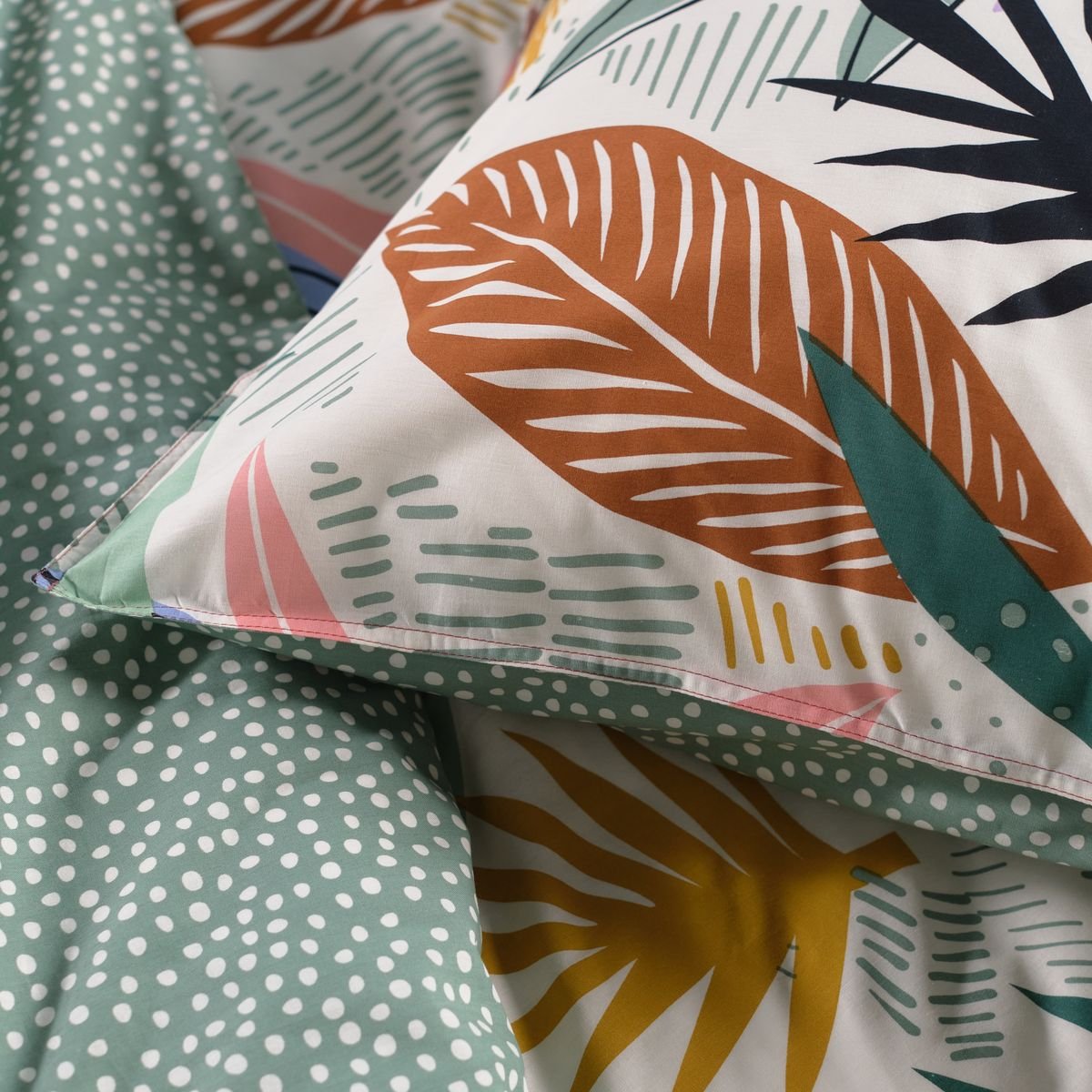 Parure de lit imprimé floral coton SUNSHINE FLORE vert, TODAY