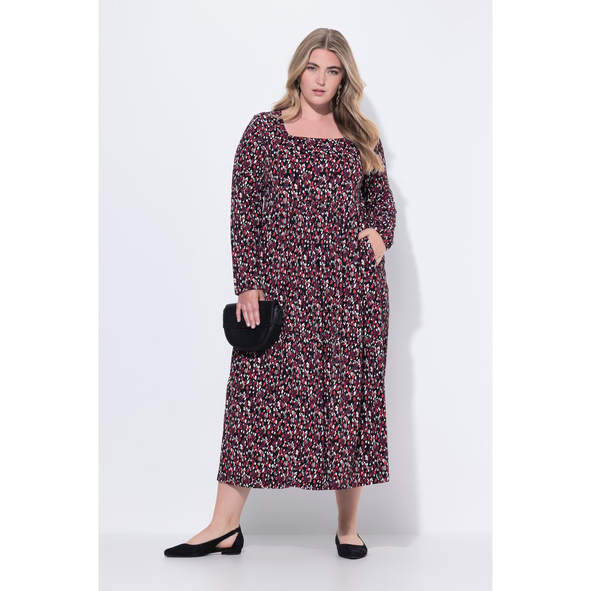 Robe maxi à manches longues et décolleté rouge rubis, ULLA POPKEN