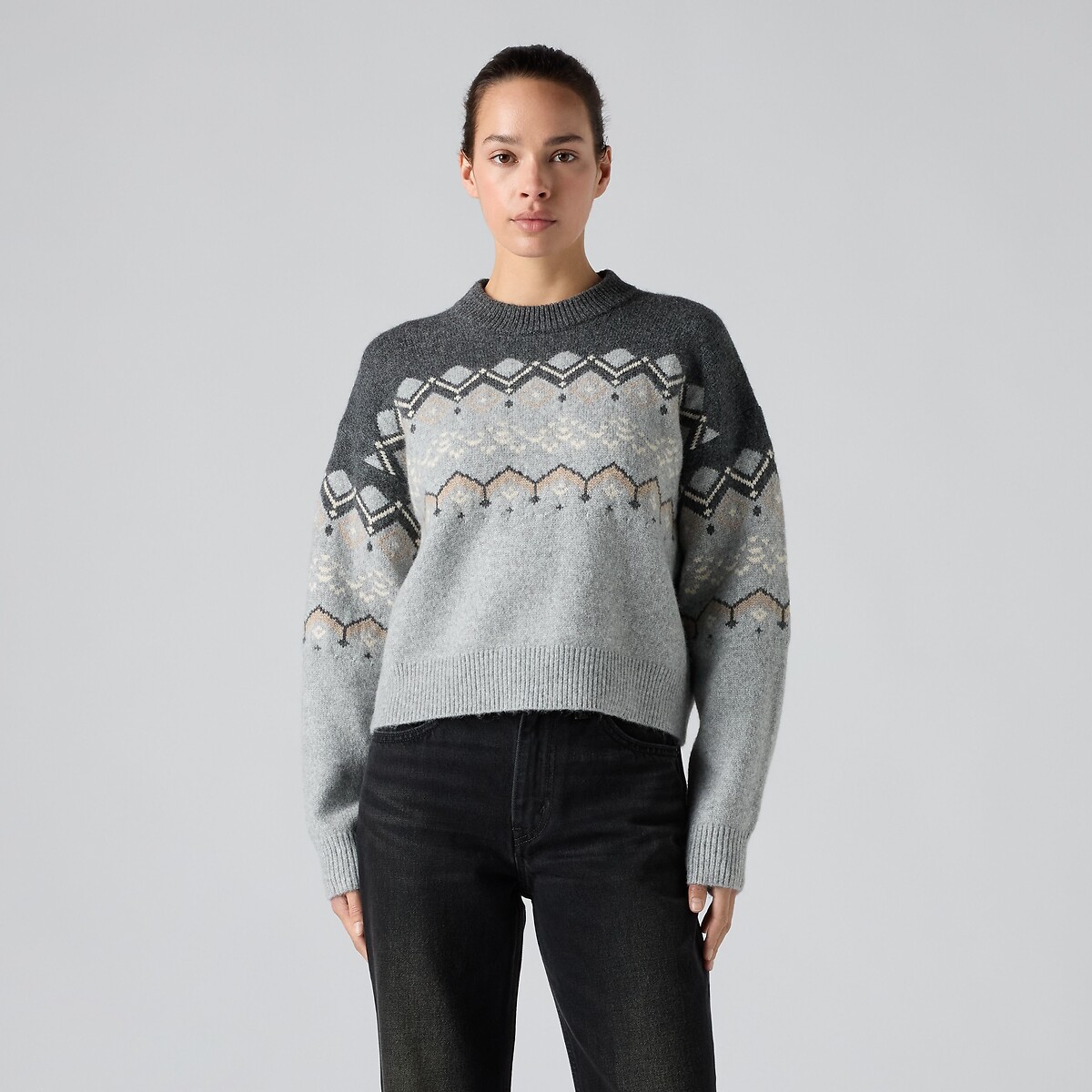 Pull col rond manches longues jacquard gris, LEVI'S