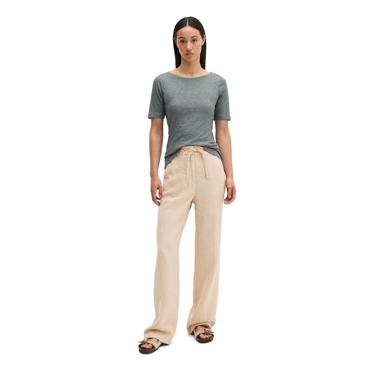 T-shirt en jersey slub regular avec encolure en U gris, MARC O'POLO