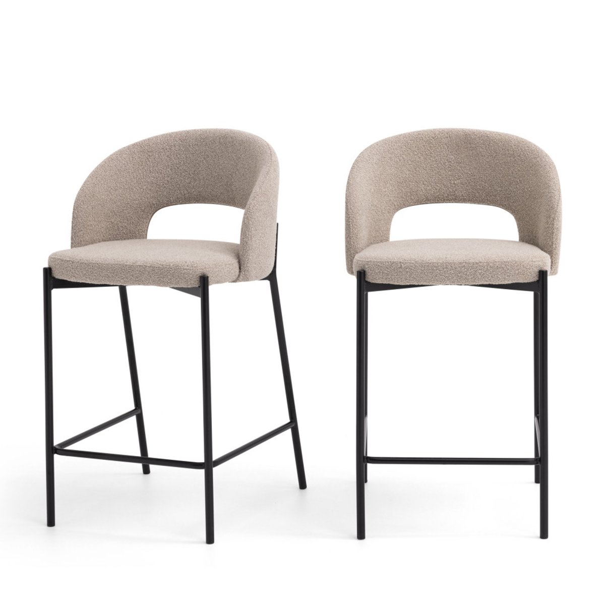 Lot de 2 chaises de bar en tissu bouclette et métal H65cm- SOREN beige chiné, DRAWER