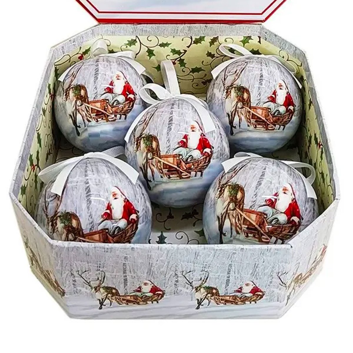 Coffret de 5 boules de Noël rétro Père-Noël 7.5cm multicolore, WADIGA