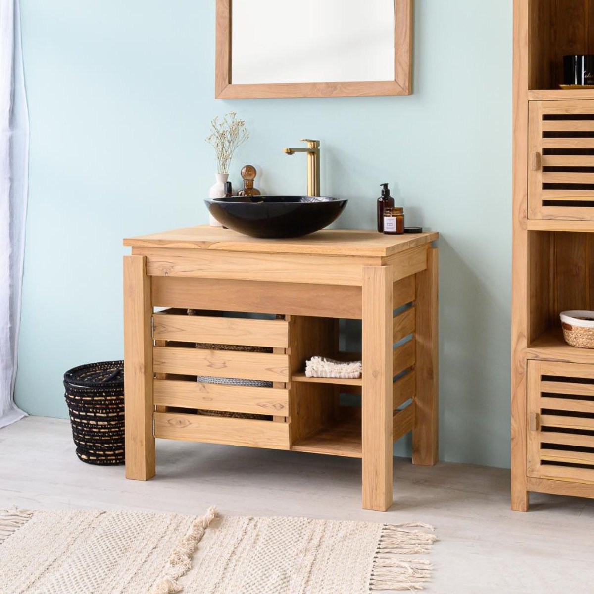 Meuble en teck rectangle de 85cm ZEN naturel, WANDA COLLECTION