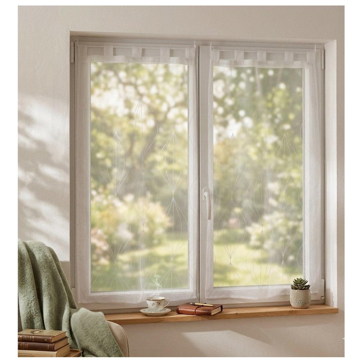 Paire de voilages voile sable Galacte blanc, EDEN
