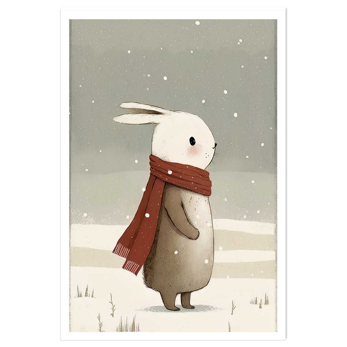 Affiche enfant lapin sous la neige affiche seule, HEXOA