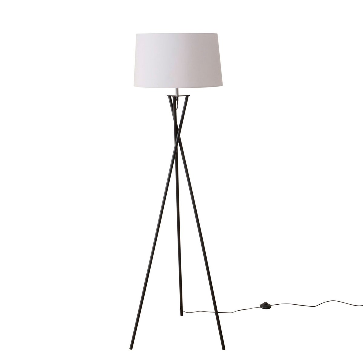 Lampadaire trépied métal noir et abat-jour blanc 44x44x158cm noir, WADIGA