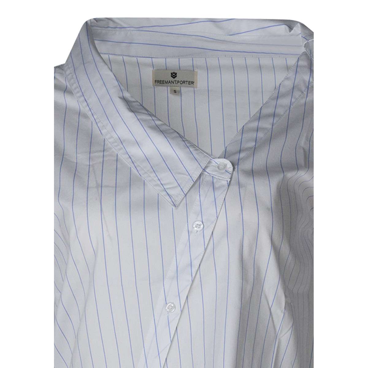 Chemisier coton mélangé à rayures asymétrique blanc, FREEMAN T. PORTER