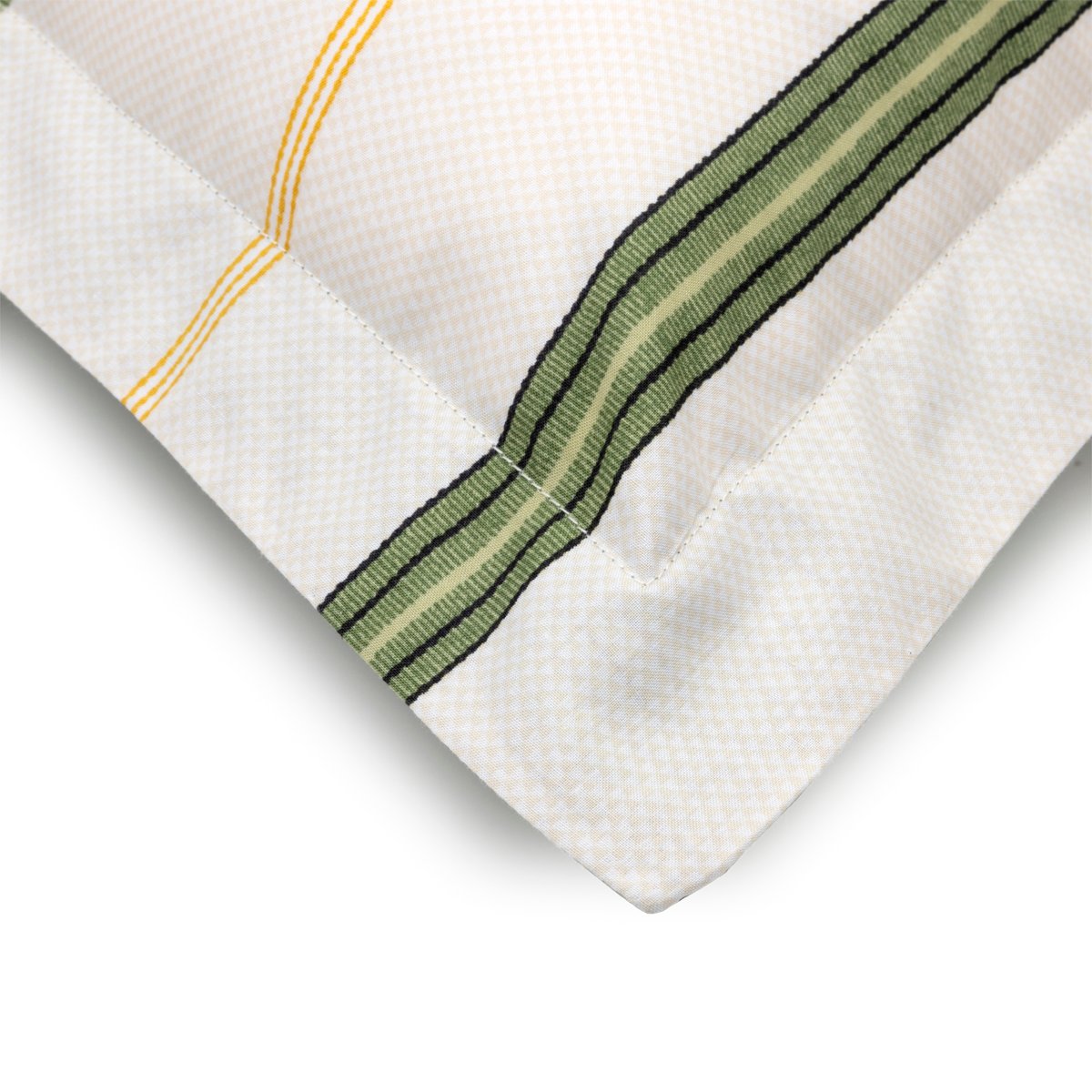 Taie d'oreiller en percale de coton vert, MASCARON a motif, DESFORGES