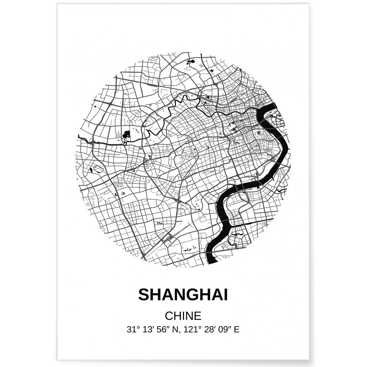 Affiche Carte Shanghai blanc, L'AFFICHERIE