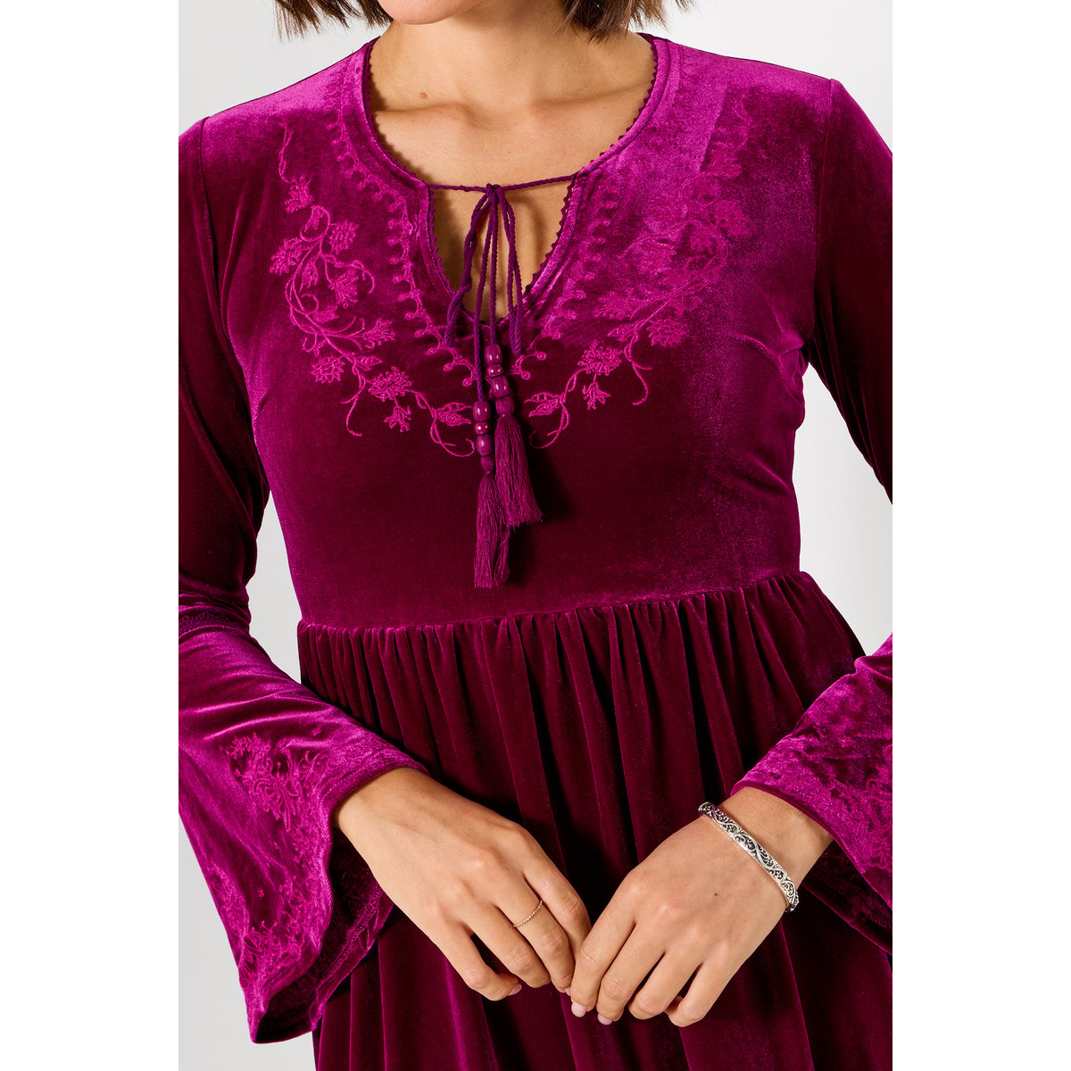 Robe Tunique Brodée en Velours Darcie rose, JOE BROWNS