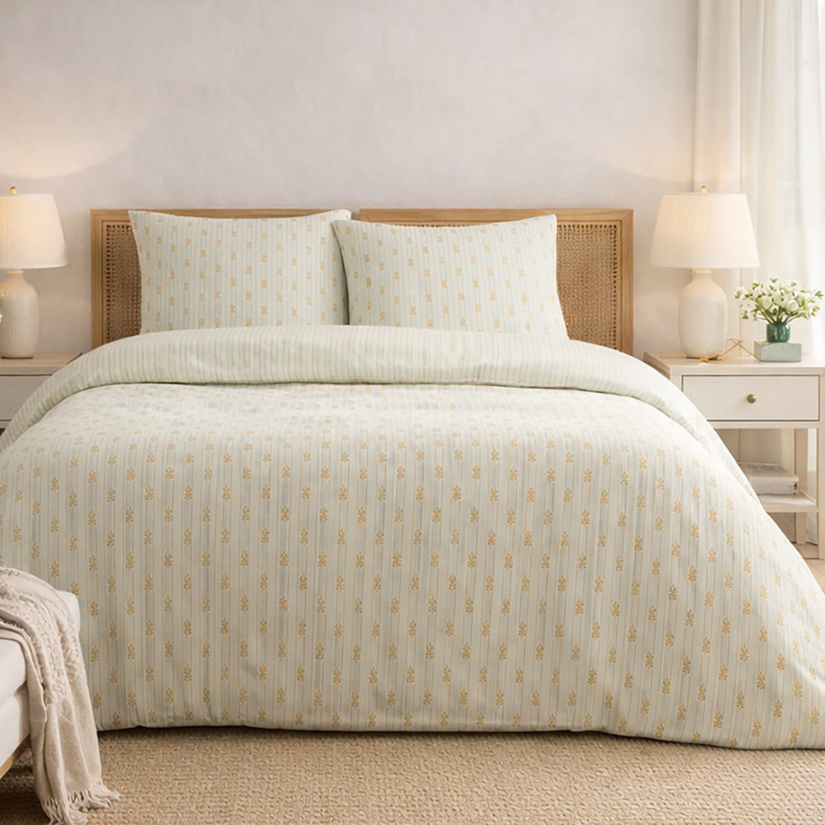 Parure housse de couette en coton lavé vintage imprimée, TESS imprime, C DESIGN HOME TEXTILE