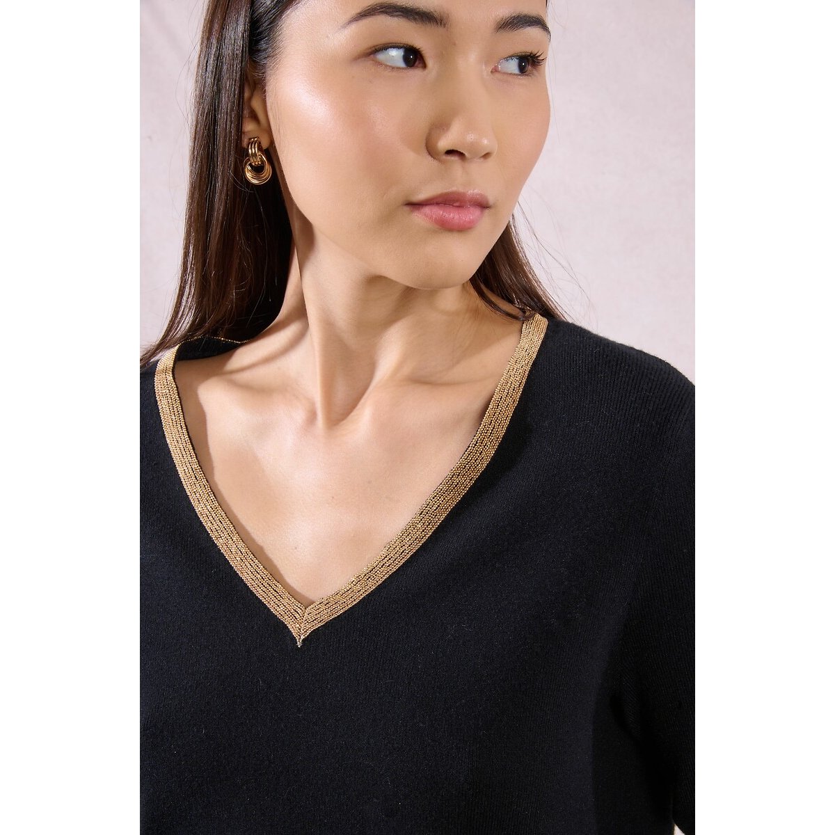 Jumper with Iridescent Collar Trim black, MOLLY BRACKEN