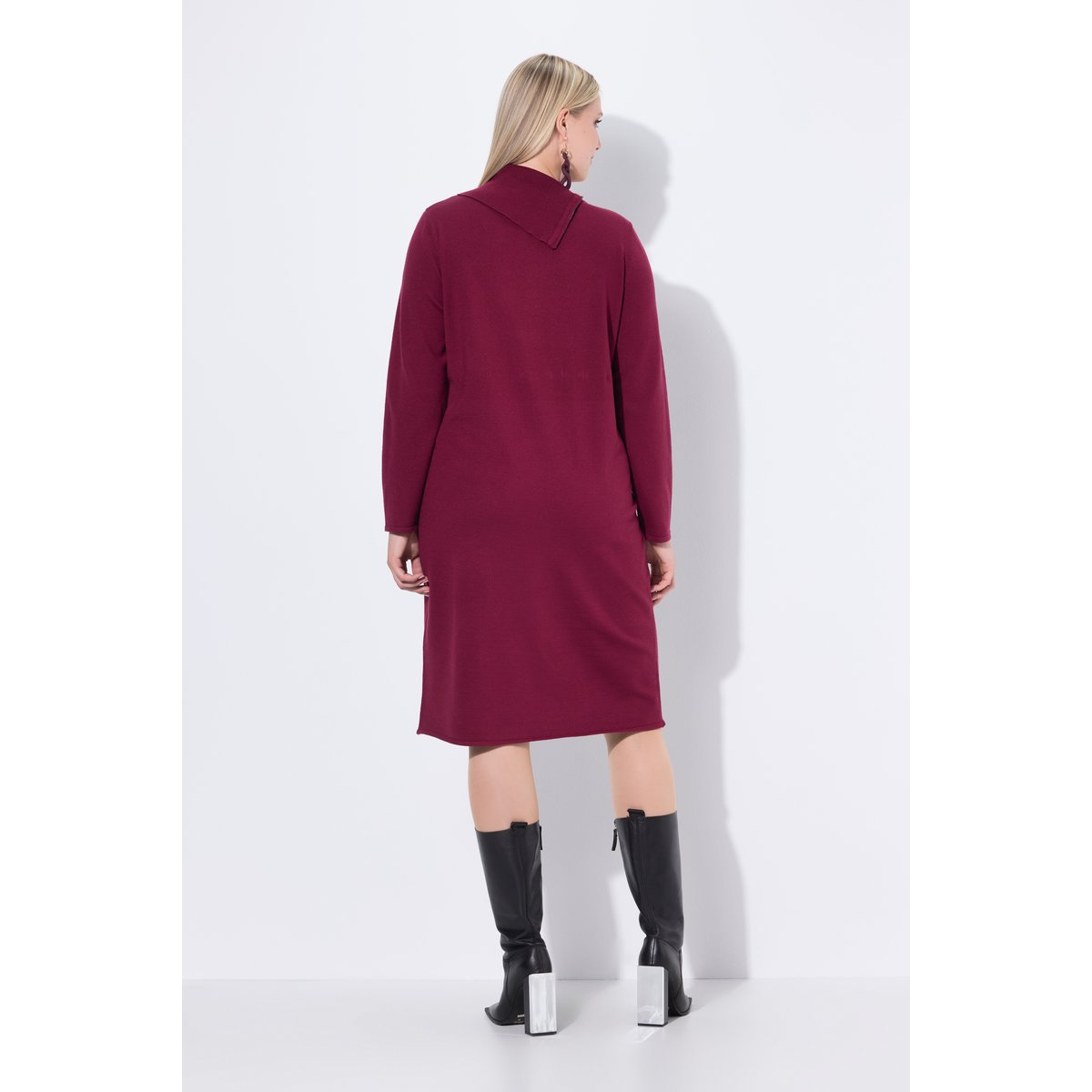Robe midi en maille avec col roulé bordeaux, ULLA POPKEN