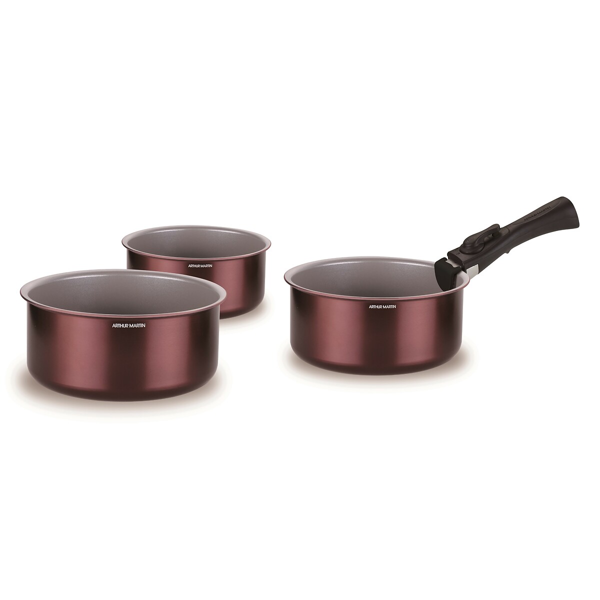 Set de 3 casseroles avec poignée grenat, ARTHUR MARTIN