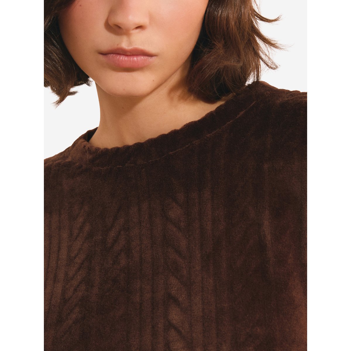 Pull col rond avec motifs tressés LORIANA taupe, ETAM