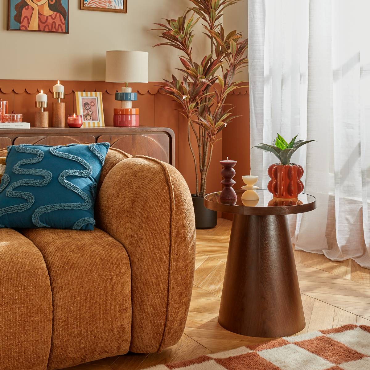 Bougie décorative Homy ronde H.9cm orange, ATMOSPHERA