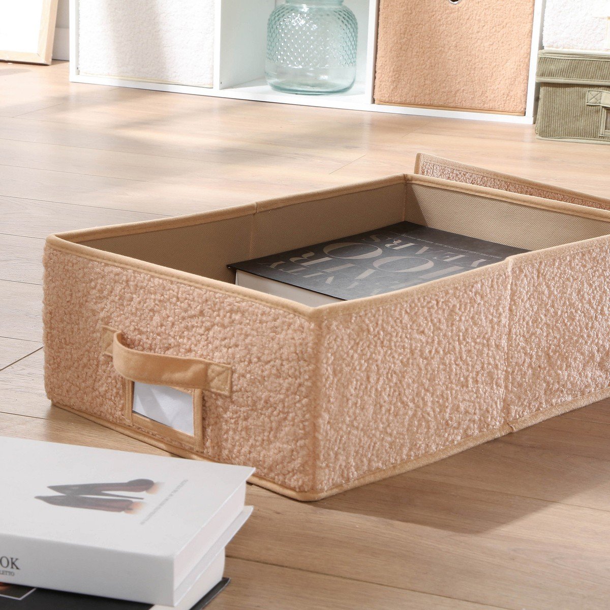Boîte rangement avec couvercle tissu bouclette beige - L31,5 cm beige, CALICOSY