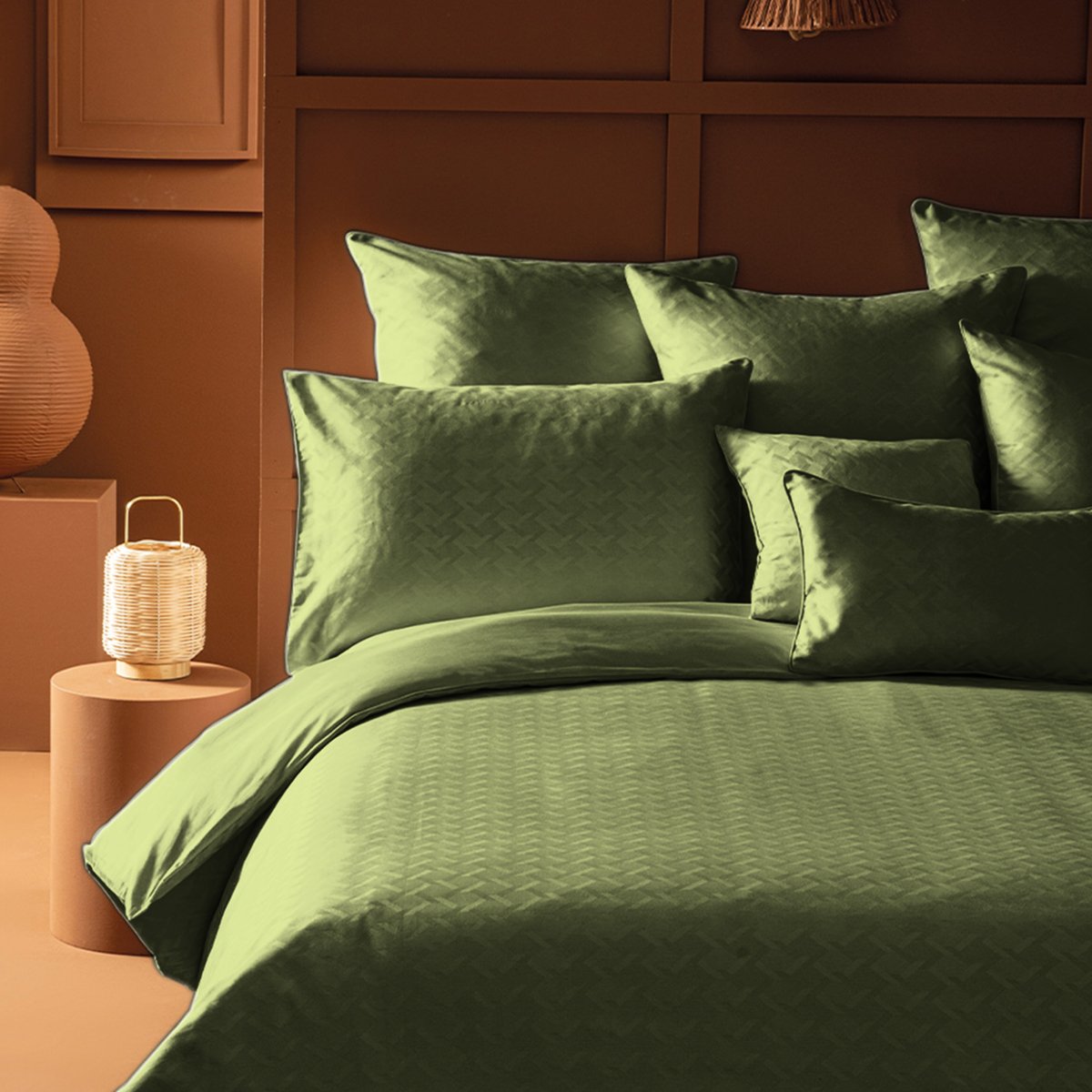 Housse de couette satin de coton ADAGIO kaki, GARNIER THIEBAUT