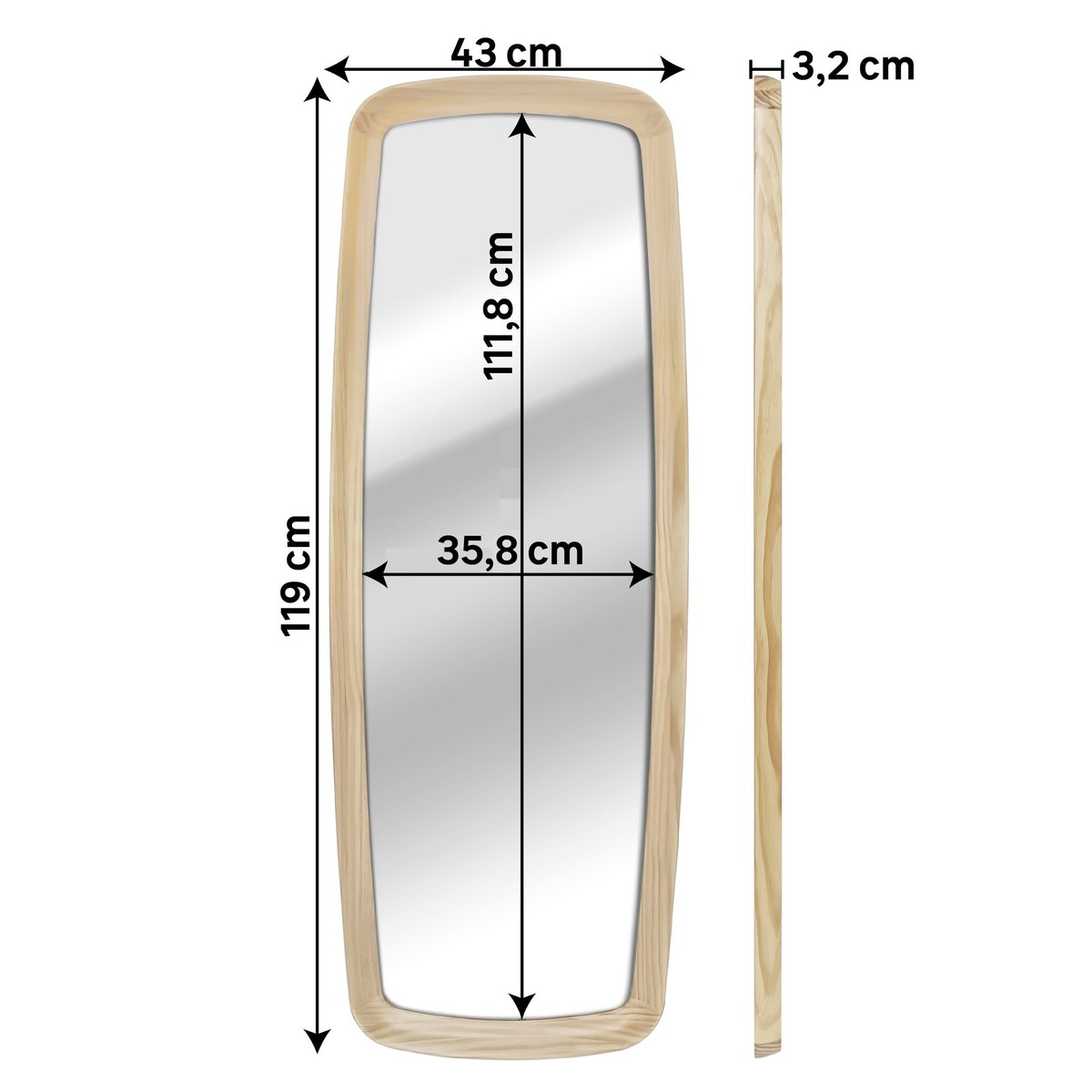 Miroir en bois naturel, SCANDI beige, INSPIRE