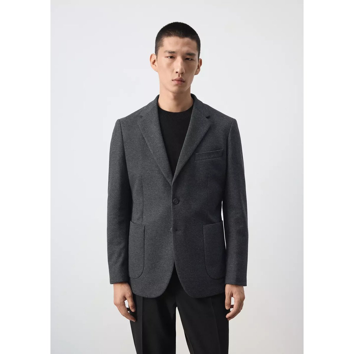 Blazer slim-fit en mélange de coton gris, MANGO MAN